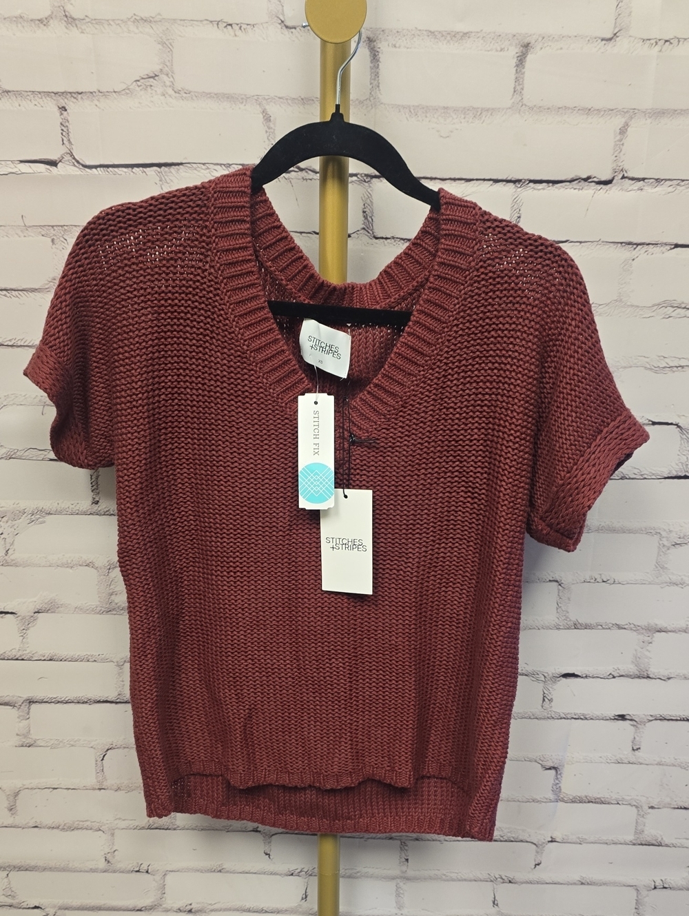 Stitches & Stripes Elodie Short Sleeve Sweater - Burgundy - XS